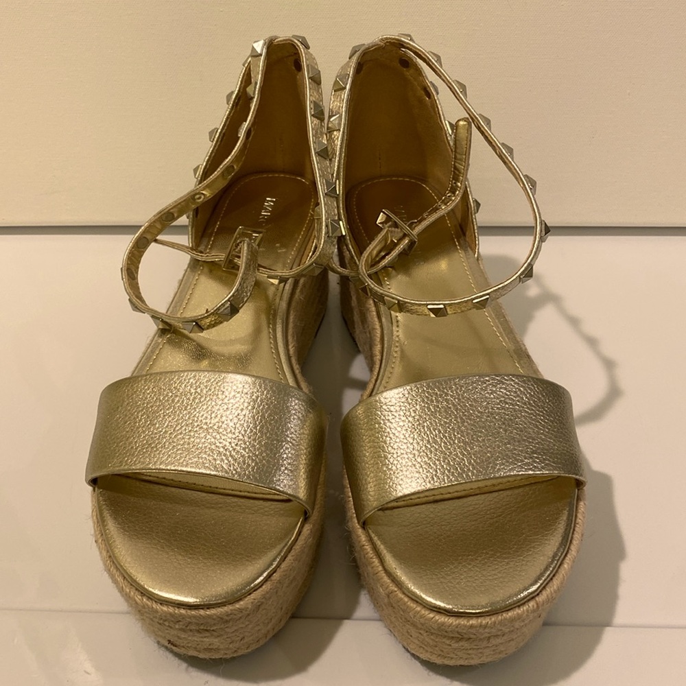 Marc Fisher Gold Leather Platform Espadrilles